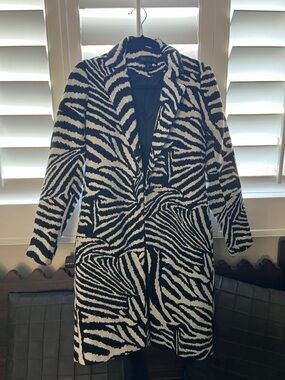 Rachel Zoe Black & White Zebra-Print Long Trench Coat